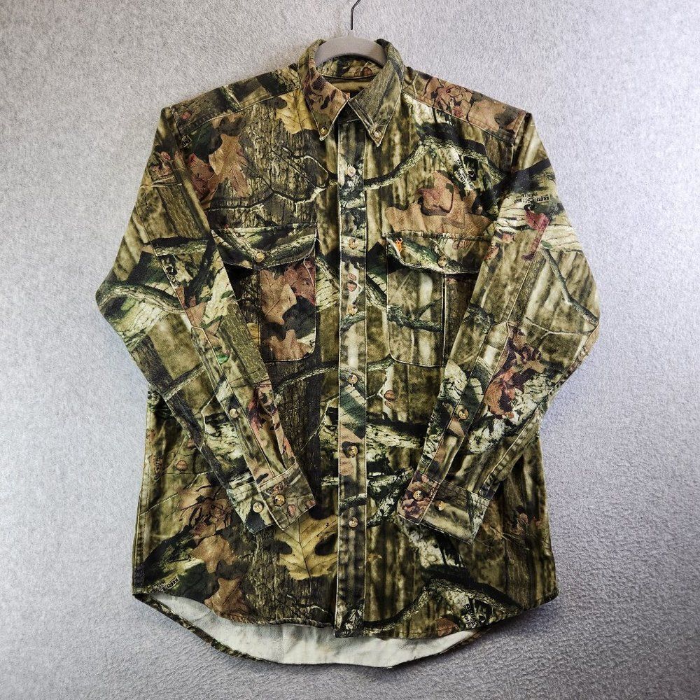 Browning Camo Shirt Mens Medium Wasatch Breakup Infinity Mossy Oak Flap Pockets
